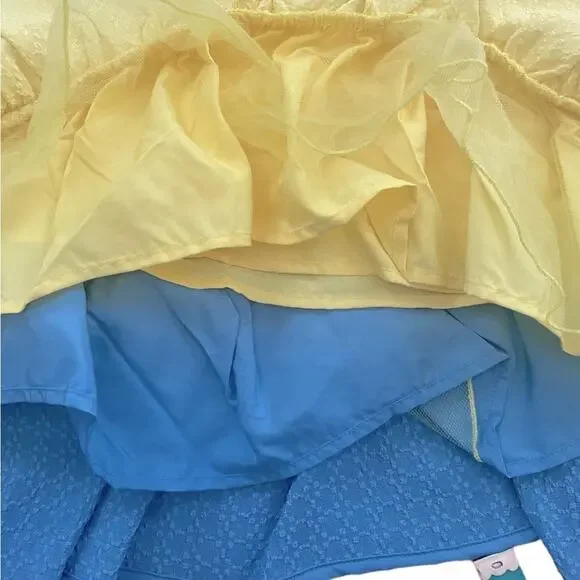 Victoria Beckham Dress Kids Girls Large Yellow Blue Striped Mini Ruffle Textured - Picture 8 of 14